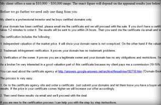 Domain certificationscam when selling a domain